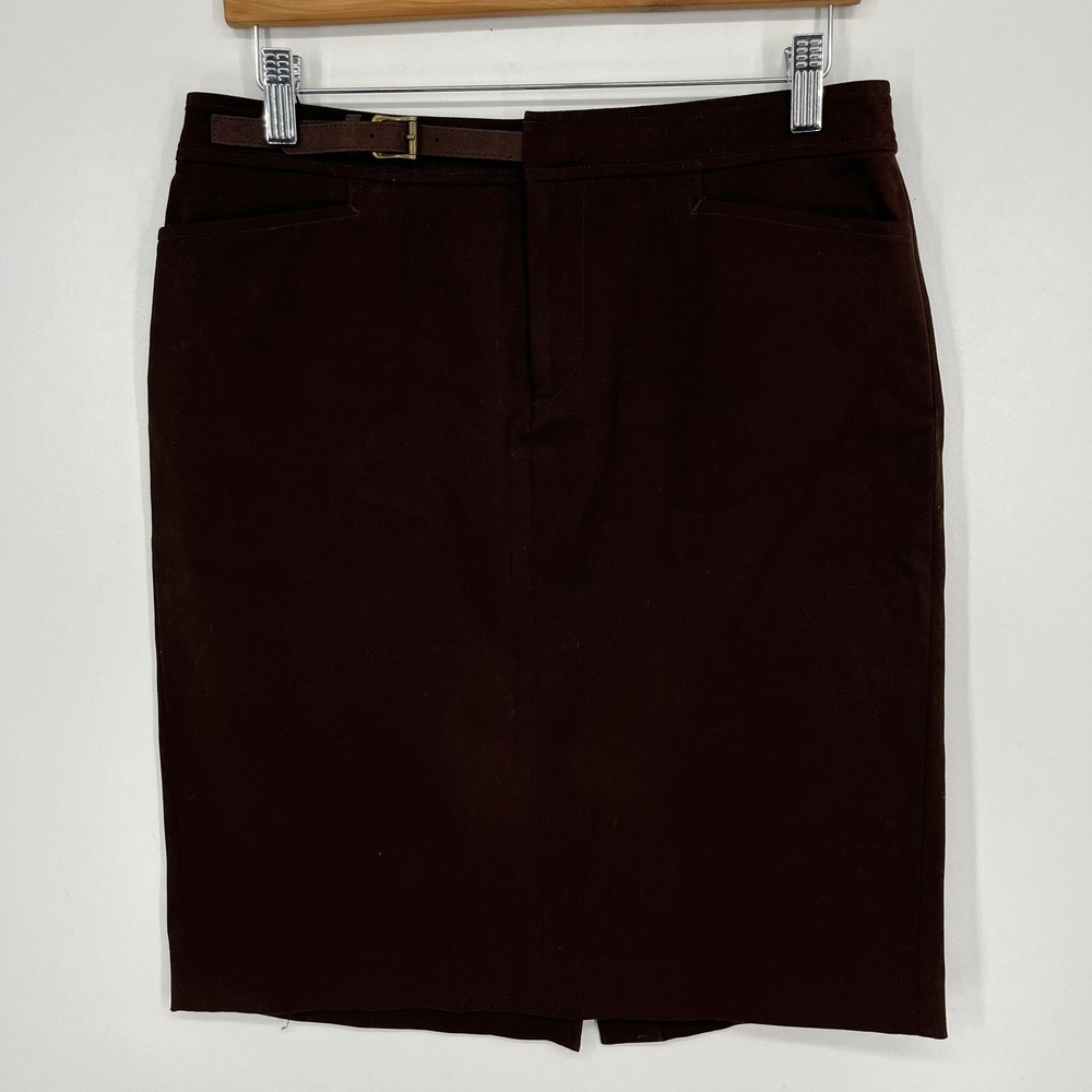 Lauren Ralph Lauren Womens Brown Side Buckle Pencil Skirt Size 6 Cotton Blend